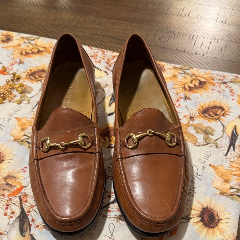 Cole Haan Tan Leather Loafers with Gold Detailing